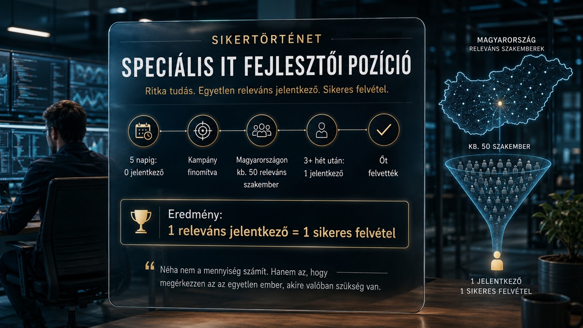 Egy rendkívül nehéz IT-s munkakörre egyetlen jelentkezőt talál Petik Roland toborzási rendszere, viszont ő a tökéletes jelentkező, akit fel is vesz a cég.